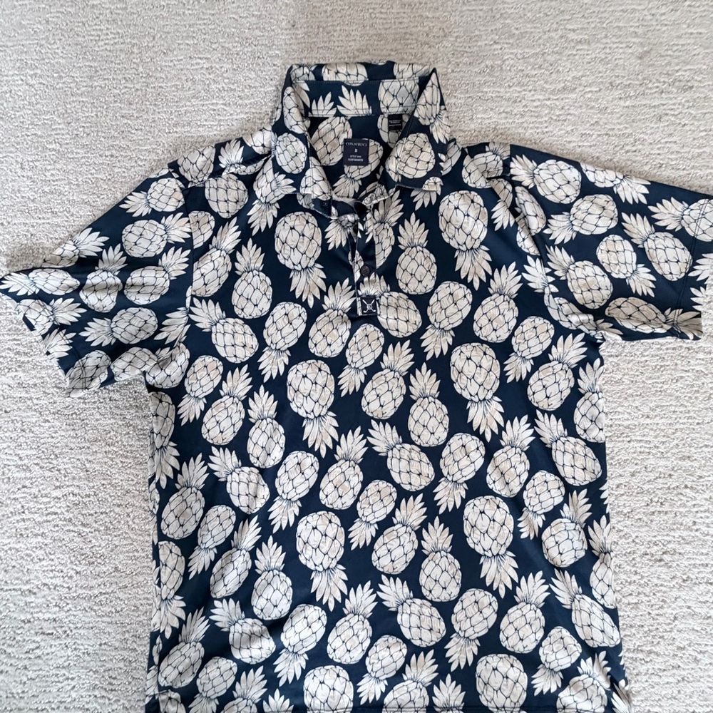 Navy Pineapple Print Men's Shirt